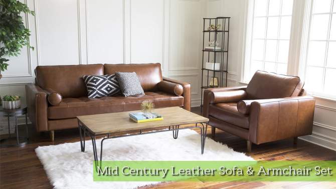 Hobbes Mid-Century Leather Sofa and Armchair Camel - Abbyson Living, 2 of 13, play video