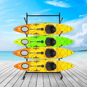 4-Layer Heavy Duty Kayak Storage Rack with Wheels ¨C Freestanding Stand for Kayak/Canoe/Surfboard/Paddleboard (Garage/Outdoor Storage, 1-Pack) - 1 of 4