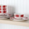 Gibson 12 Piece Plaid Decorated Round Stoneware Dinnerware Set in Red and White - 2 of 4