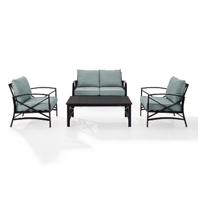 Kaplan 4-Piece Outdoor Seating Set with Teal Cushions and Steel Frame