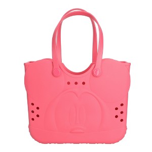 Disney Mickey Mouse Face 16.5" Adult Black Pink Water-Resistant Rubber Molded Large Tote Beach Swim Bag - 1 of 4