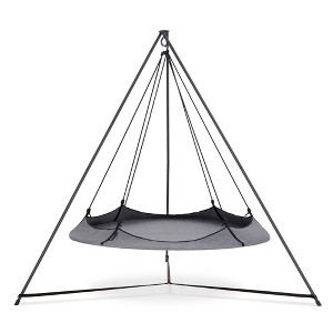 Hangout Pod 6' Circular Outdoor Family Hammock Bed and Stand Set Black/Gray: Weather-Resistant, Mold-Resistant, Includes Storage Bag - 1 of 4