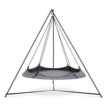 Hangout Pod 6' Circular Outdoor Family Hammock Bed and Stand Set Black/Gray