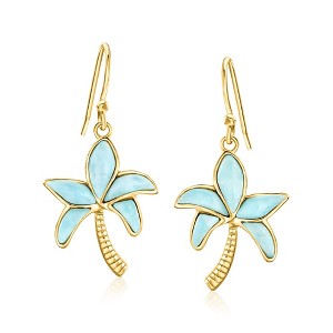 Ross-Simons Larimar Palm Tree Drop Earrings in 18kt Gold Over Sterling - 1 of 3