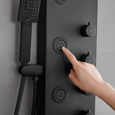 Matte Black 47'' Shower Panel with Rainfall and Waterfall Head
