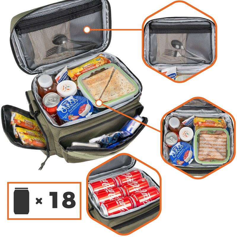 OPUX Tactical Lunch Box Men Adult, Insulated Large Cooler Bag with MOLLE, Mesh Side Pockets Pail Office Meal Prep, 3 of 8