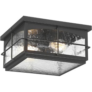 John Timberland Braylon 12" Wide Black and Hammered Glass Outdoor Ceiling Light - 1 of 4