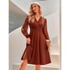 Womens V Neck Faux Wrap Midi Dress Empire Waist Lantern Sleeve Dress Swiss Dot Sleeve Dress - 2 of 4