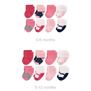 Luvable Friends Infant Girl Grow with Me Cotton Terry Socks, Navy Mary Jane, 0-6 and 6-12 Months - 1 of 2