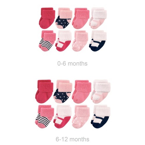 Luvable Friends Infant Girl Grow with Me Cotton Terry Socks, Navy Mary Jane, 0-6 and 6-12 Months - image 1 of 2