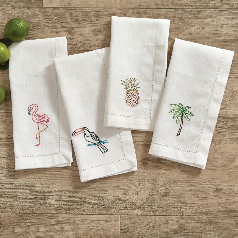 Split P White Embroidered Palm Tree Napkin Set of 4, 2 of 4