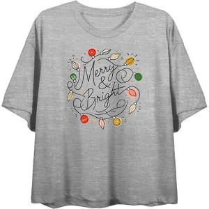Merry & Bright Christmas Lights Women's Crew Neck Short Sleeve Crop Tee - 1 of 3