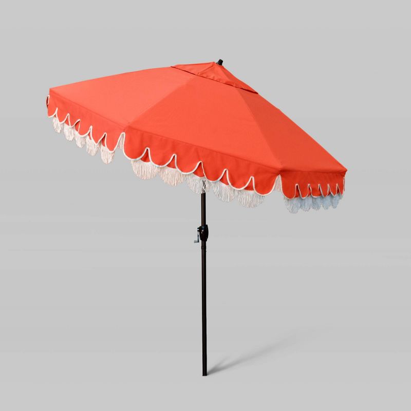 7.5' Sunbrella Scallop Base and Fringe Market Patio Umbrella with Auto Tilt - Bronze Pole - California Umbrella, 3 of 5