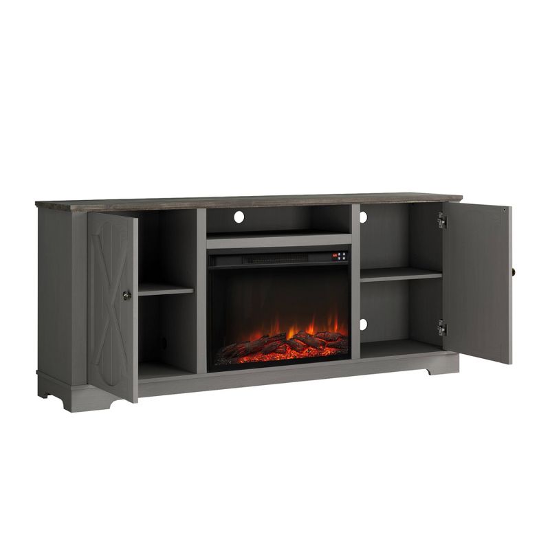 70&#34; Farmhouse TV Stand for TVs up to 70&#34; with Electric Fireplace Gray - Festivo, 4 of 10