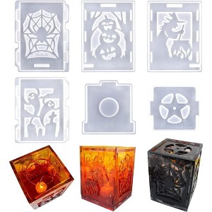 JDICTION Halloween Lantern Resin Molds (6Pcs) - Pumpkin, Witch, Spider, Ghost + Base, Candle Grooves - Epoxy DIY & Home Decor - 1 of 4