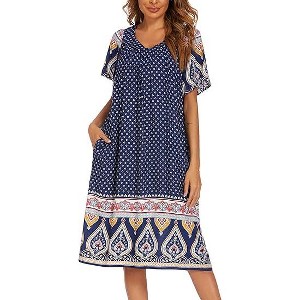 Ekouaer Womens Nightgown Short Sleeve House Dress with Pockets-Floral Print Mumu Dress - 1 of 4