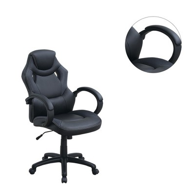ErgoExec High-Back Black Leather Swivel Executive Chair with Adjustable Arms