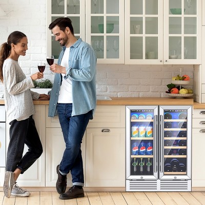 24'' Silver Dual Zone Wine and Beverage Cooler with Interior Lighting
