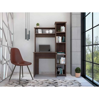 6-Shelf Writing Desk with Built-in Bookcase, Modern Home Office PC Workstation, Rectangular Computer Desk for Living Room or Studio Room