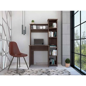 6-Shelf Writing Desk with Built-in Bookcase, Modern Home Office PC Workstation, Rectangular Computer Desk for Living Room or Studio Room - 1 of 4