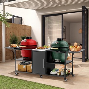 Heavy-Duty Outdoor Grill Cart with Stainless Steel Countertop, Ample Storage, Compatible with Green Egg, Kamado Joe 18" and Other Ceramic Grills - 1 of 4