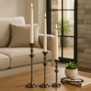 Decorative Metal Taper Candle Holder for Home Decor - Stylish Tall Candle Stick Holder for Table Centerpieces Decor - Set of 3, 16", Bronze - 1 of 4