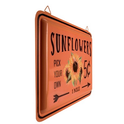 Burnt Orange Metal Sunflowers Fall Wall Plaque, 15"