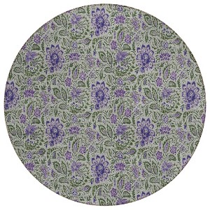 Olive Green Sage And Purple Floral Washable Indoor Outdoor Area Rug - 1 of 4