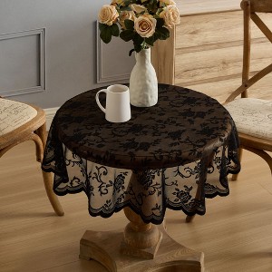 HLC.ME Harper Floral Lace Fabric Tablecloth, Lace Fabric Table Cloth, Wrinkle Resistant Tablecloth, Patterned Scalloped Tablecloth - 1 of 4