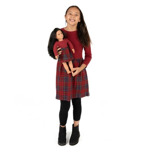 Matching Girl and Doll Cotton Dress Black & Red Plaid – Leveret