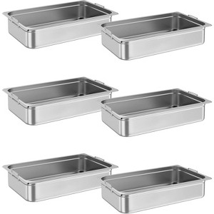 Acekool 6-Pack Full Size Steam Table Pans, 2.5" Deep Commercial Stainless Steel Hotel Pans with Handles, Anti-Jam Design - 1 of 4