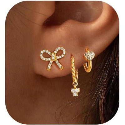 Gold Earrings for Women, 14k Gold Plated Dangle Huggie Earrings for Women Trendy Dainty Gold Hoop Earring Stacks Pearl Chain Drop Cartilage