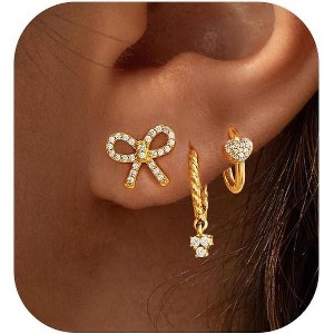 Gold Earrings for Women, 14k Gold Plated Dangle Huggie Earrings for Women Trendy Dainty Gold Hoop Earring Stacks Pearl Chain Drop Cartilage - 1 of 4