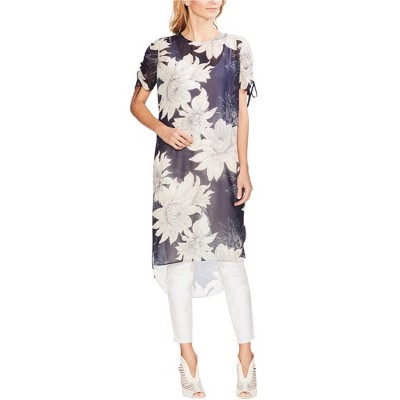 Vince Camuto Womens Floral Shirttail Tunic Blouse