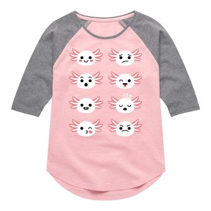 Girls' - Instant Message - Axolotl Emotion Grid Shirt Tail Raglan Graphic T-shirt - 1 of 4