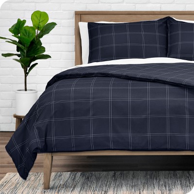 Midnight Blue and White Plaid Twin/Twin XL Microfiber Duvet Cover Set