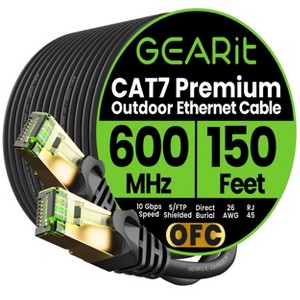GEARit Cat7 Outdoor Ethernet Patch Cable - SFTP Shielded Foil Twisted Pair - Waterproof, Black - 1 of 4