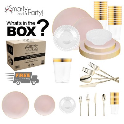 Smarty Had A Party Pink with Gold Organic Disposable Plastic Tableware Set (60 Settings)