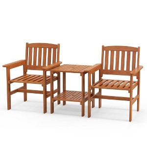 Tangkula 3 PCS Patio Bistro Table and Chairs Set w/ Umbrella Hole for Garden Poolside - 1 of 4