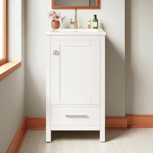 18-Inch Modern Bathroom Vanity with Ceramic Sink, Soft-Close Drawer & Door Organizer, Divider Drawer, Adjustable Foot Pads ââ‚?Compact Storage - 1 of 4