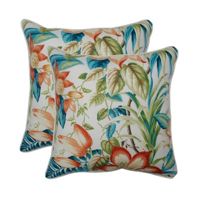 2pk 18.5" Botanical Glow Tiger Lily Outdoor Throw Pillow Blue - Pillow Perfect