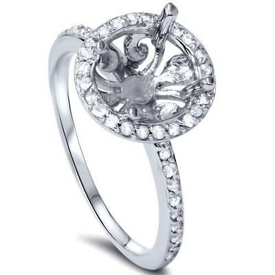 Pompeii3 1/5ct Vintage Halo Diamond Engagement Ring Semi Mount 14K White Gold