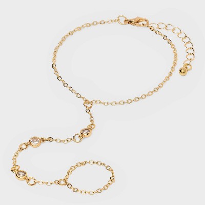 Embellished Stone Hand Chain - Wild Fable™ Gold: Lobster Claw Clasp, Iron Brass Zinc Alloy, 7" Length