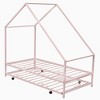 CAVINAS Twin Size Small House Bed Frame With Trundle,Metal Floor Bed for Kids Room,Bedroom - 3 of 4