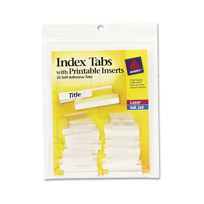Avery Insertable Index Tabs with Printable Inserts One Clear Tab 25/Pack 16221, 1 of 6