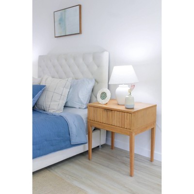 Natural Brown Wood Fluted Drawer Side Table with Brass Handle
