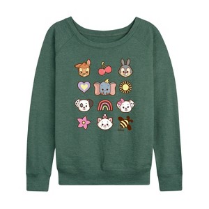 Women's - Disney Classics - Character Group With Icons Lightweight French Terry Wide Neck Long Sleeve Shirt - 1 of 4