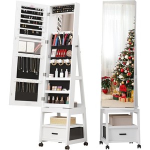 360° Swivel Jewelry Armoire Cabinet with Lockable Full-Length Mirror, 66" Freestanding Storage Organizer, Rotating Shelves, Foldable Makeup Shelf - 1 of 4