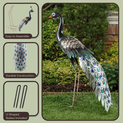 Handcrafted Metallic 37-inch Outdoor Peacock Garden Statue