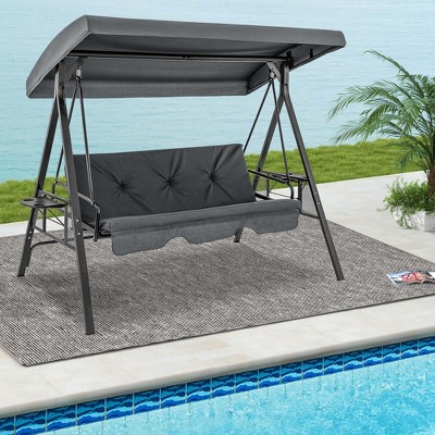 Gray Steel 3-Seat Outdoor Porch Swing with Adjustable Canopy